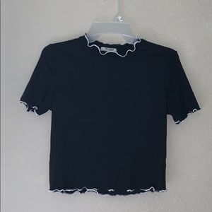 Zara Black Crop Top with White Lettuce Trim